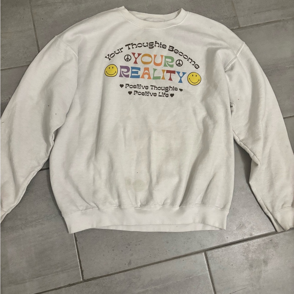 Pacsun Oversized White Graphic Sweatshirt with Positive Message